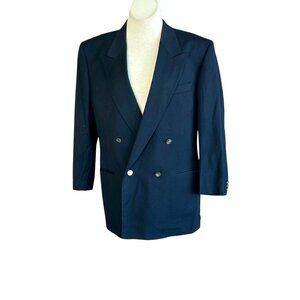 Ted Lapidus Vintage Midnight Navy Blue Double Breasted Sports Coat Blazer  40R